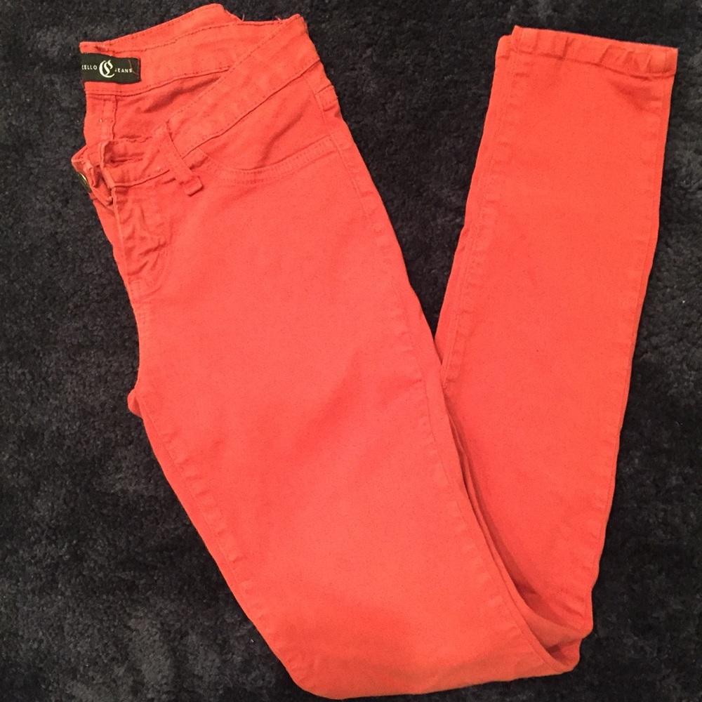 Coral Stretch Skinny Jeans | Slim Fit Colored Denim | Size = 3 - Picture 1 of 7